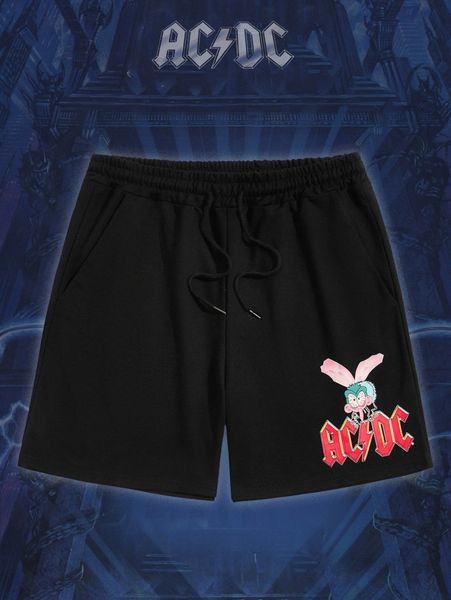 

romwe x ac/dc punk rock guys letter graphic shorts x6t6#, White;black
