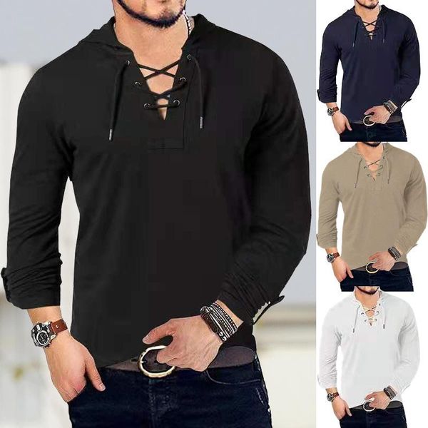 

men's polos men's shirt casual hooded small v-neck long sleeve fashion men clothing shirts solid color loose, White;black
