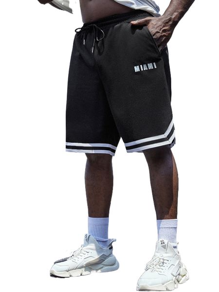

extended sizes men letter graphic striped trim shorts k4bj#, White;black