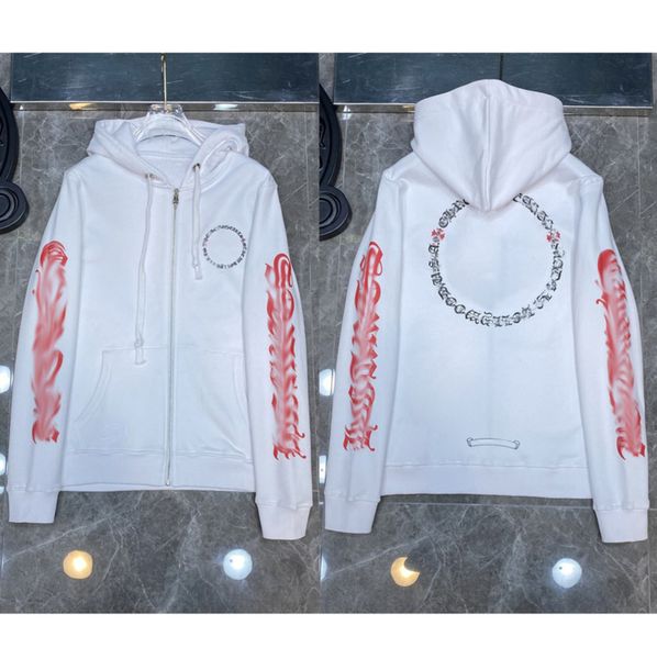 

classic mens loose hoodie brand ch sweatshirts horseshoe sanskrit print designer luxury zipper jacket fashion pullover hooded sweater women, Black