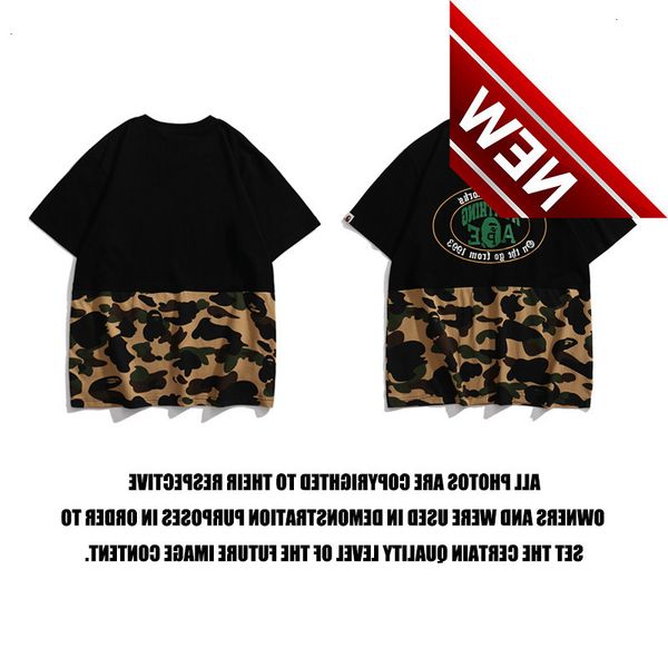 

2022 summer new fashion bap camouflage ape head splicing cotton men's and women's short sleeve t-shirt, White;black