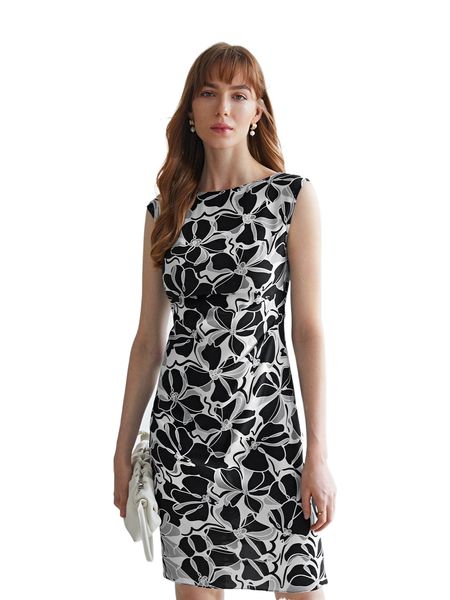 

motf premium 100% silk floral fitted dress q1rg#, Black;gray