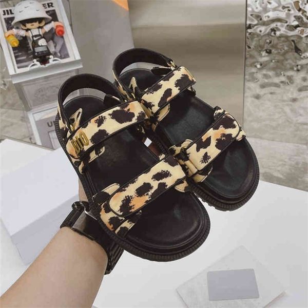 

family velcro leather sandals women's leopard print open toe thick soled beach shoes 75% off outlet online, Black