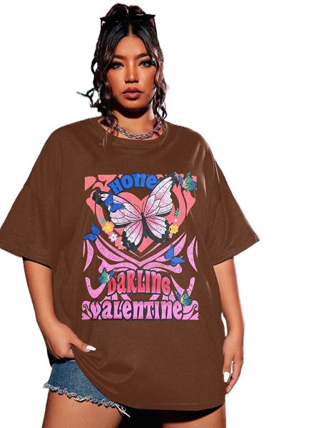 

plus butterfly & letter graphic drop shoulder tee 38ct#, Black