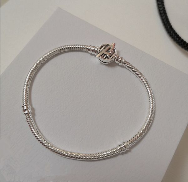 

new 100% 925 sterling silver movie mave captin bracelets with logo clasp moments snake chain for women fit pandora charms beads jewelry diy, Golden;silver