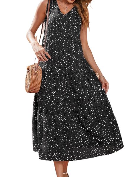 

polka dot ruffle hem smock dress o7d0#, Black;gray