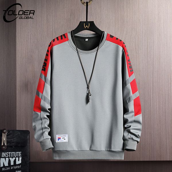 

new spring fashion hoodie male patchwork hit color pullover men brand printing o-neck hoodies sweatshirts autumn loose sport top, Black