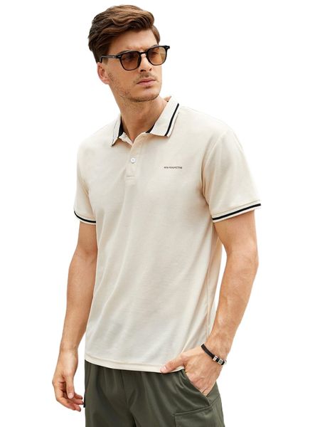 

men letter graphic striped trim polo shirt b2vs#, White;black