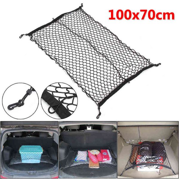 2 pc 100 x 70cm Universal Black Nylon Carro de Tronco De Carro Largão De Armazenamento De Armazenamento Saco De Malha De Cauda Traseira Com 4 Ganchos Cargo Net Y220414