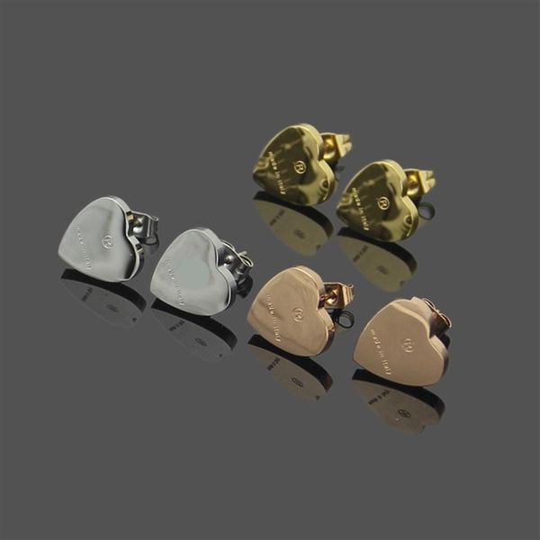 

3 colors stainless steel women designer stud high polished g letter simple heart-shaped earrings for lady party weddin198e, Golden;silver