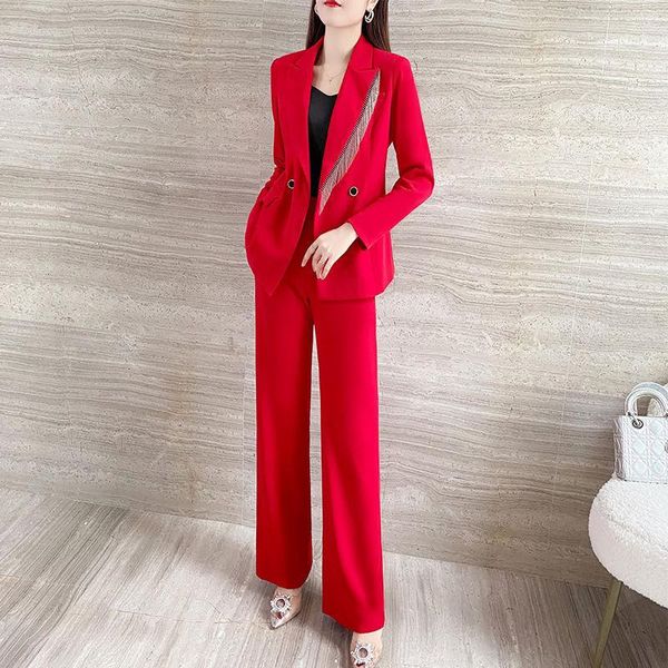 Kadınlar İki Parçalı Pantolon Kırmızı İş Takımları 2 Set Kadın Lady Suit Ofis Ceket ve Topluluk Kostümü Femme Parçaları Pantalon