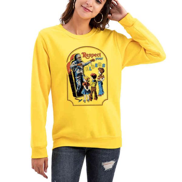 

2022 halloween printed fleece round neck sweater inspect your elders, Black