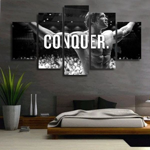 Schwarzer weißer Boxer muskulärer Mann 5 Panel Leinwand Bilddruck Wandkunst Leinwand Maldekoration für Wohnzimmer Poster no gerahmt