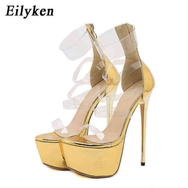 Nxy Sandalen Goldene Plattform PVC Transparent Frauen Sexy Peep Toe Hochzeitskleid Super Dünne High Heels Sommer Damen Schuhe