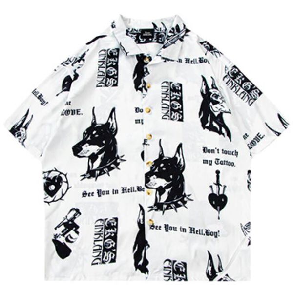

2022 men shirt hip hop graphic beach shirts summer short sleeve hawaiian khaki black, White;black