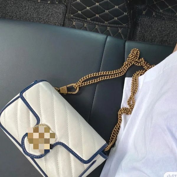 

designer's new 2023 net red with the same white blue small square bags embroidered plaid chain one shoulder diagonal mini bag