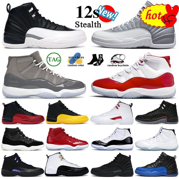 

12 12s stealth basketball shoes men women playoff royalty taxi utility grind university gold cool grey bred concord gamma blue 11s 11 cherry, Black
