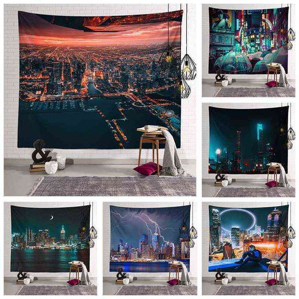 Neon Highrise Home Dormitory Dormitory Decorment Wall Carpet HD View Piece Photo Photo Hanging Tapiz J220804