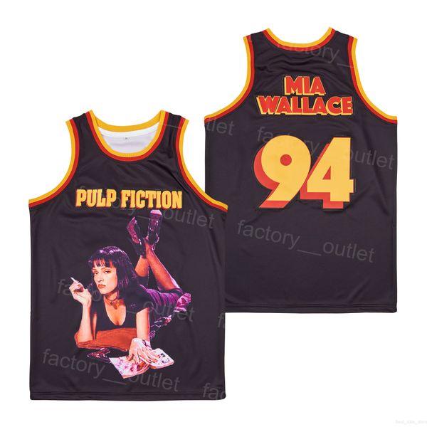 

movie basketball pulp fiction 94 mia wallace jersey tarantino uma thurman team color black all stitched hip hop for sport fans hiphop univer