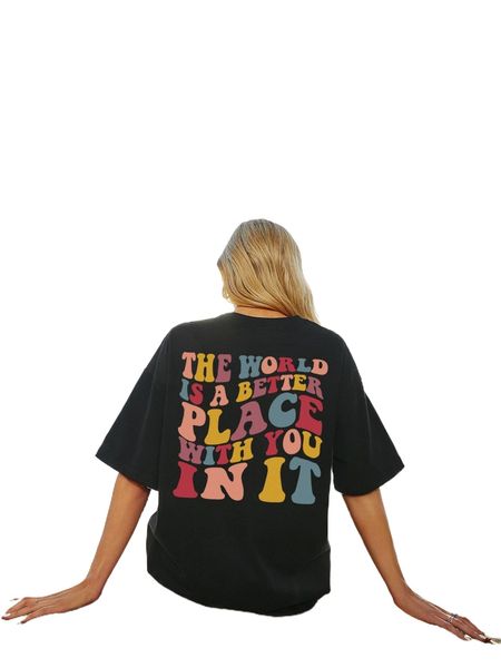 

slogan graphic drop shoulder tee w6ty#, White