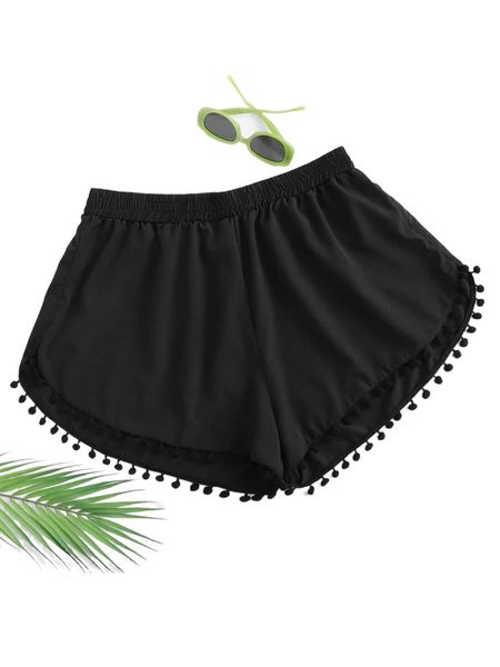 

plus pom-pom decor bikini bottom 52rd#, Black