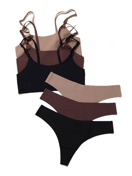 

3sets no show lingerie set g8u8#, Black;red