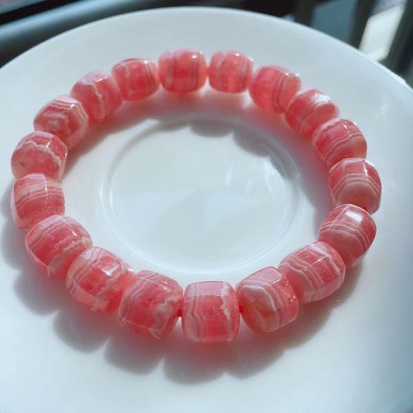 

natural rose rhodochrosite bracelet clear barel beads 10.5x9.7mm gemstone stretch women men red rhodochrosite jewelry aaaaaaa, Silver