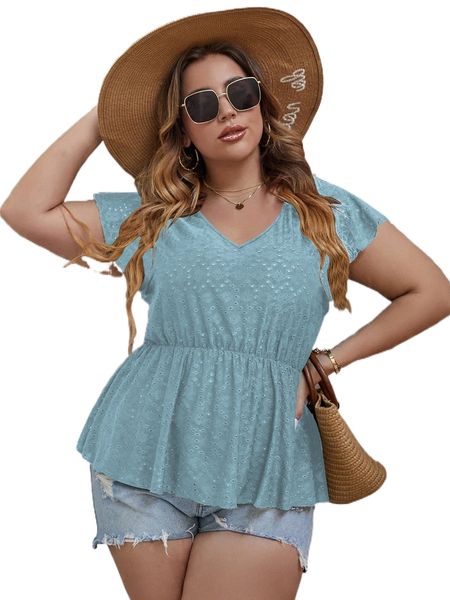 

plus eyelet embroidery butterfly sleeve tee r4qo#, Black