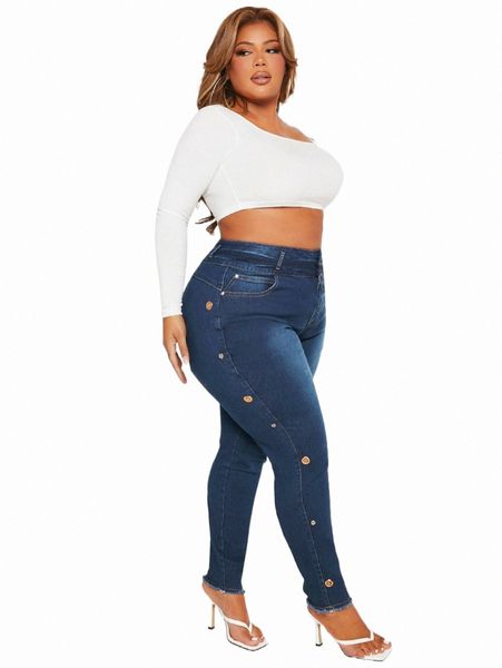 

plus high waist grommet eyelet raw cut skinny jeans o8gw#, Blue