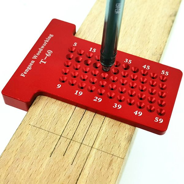T60 Tipo T Scriba per la lavorazione del legno Righello quadrato Foro per incisione Disegno Marcatura Calibro Strumento di misurazione di precisione barrato