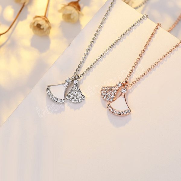 

silver plated double fan necklace ladies skirt pendant light luxury clavicle chain