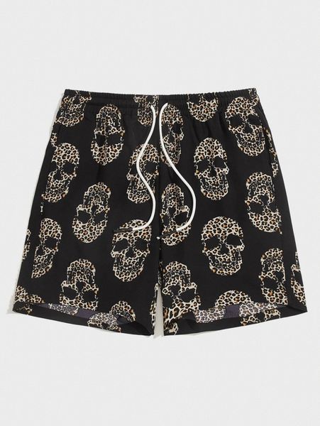 

men skull & leopard print shorts 21fl#, White;black
