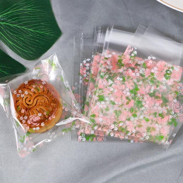 Enrocamento de presentes 100pcs Rose Candy Cookie Sacos de plástico Bolsa Limpa para Biscoitos Diy Snack Pacote Pacote de Casamento Festa de Festa de Suppliesgift