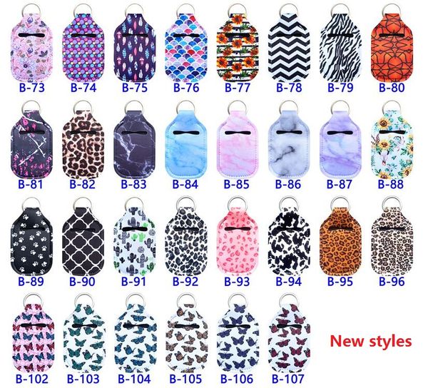 117 Novos estilos Neoprene Hand Sinitizer Botther Solchain Bags 30ml Garrafas com keychains de beisebol Butterfly Leopard Pattern Chain