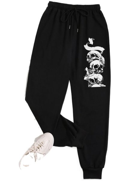 

skull print sweatpants p82d#, Black;white