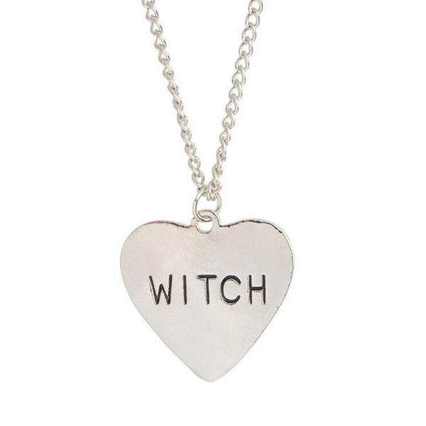

witch heart engraved necklace gothic witchcraft wiccan halloween goth choker jewelry women girl fashion gifts for witches punk hip hop gift, Silver