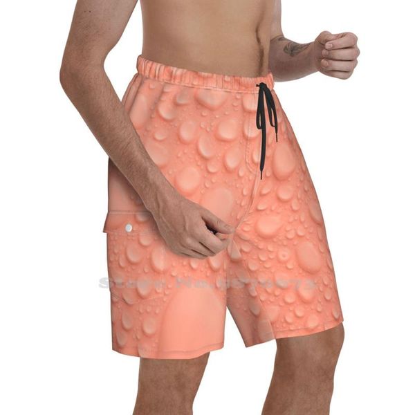 Shorts masculinos pêssego rosa molhado aparência rápida seca bolhas de água de praia gotas gotas de gotas de gotas