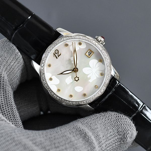 

women's mechanical watch 8215 movement leather band dial design style simple fashion generous waterproof depth 50 meters sapphire diamo, Slivery;brown