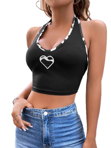 

heart embroidery crop halter k9hi#, White