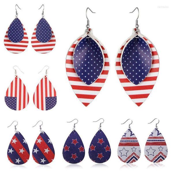 Candeleiro Dangle 2022 Vintage PU American Flag Geométrica Mulheres Big Drop Brincos Pendientes Acessórios de Jóias de Moda de Moda Lyd-Lyd-W4