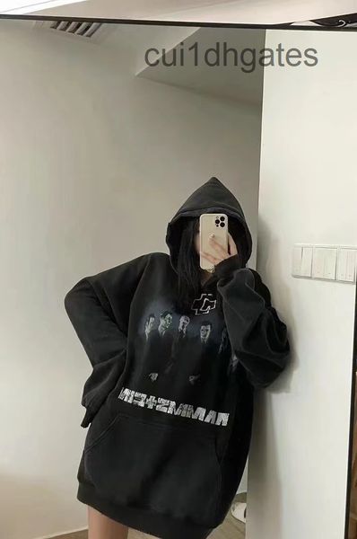 

2022 designer blgc hoodies 21ssbcg paris german chariot ramstein washed vtg damaged old men's and women's hoodie, Black