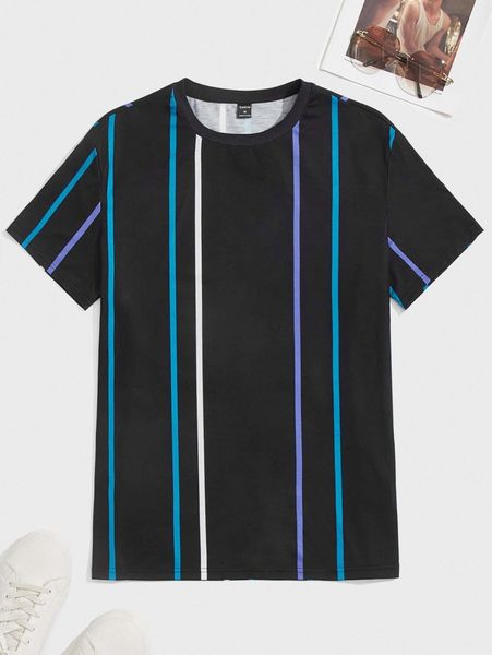 

men striped crew neck tee p11a#, White;black