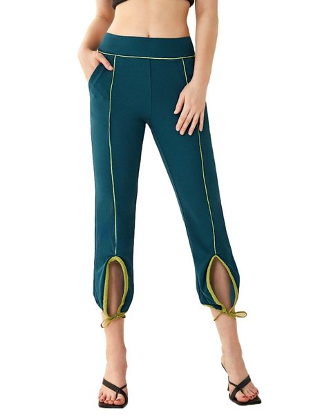 

x liyun x contrast trim seam detail tie hem pants w1sa#, Black;white