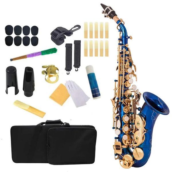 Nuovo Blue BB Professional Curved Soprano Soprano Saxophone Ottone Gold Key Deep Inciso Strumento di tono di livello professionale di livello professionale