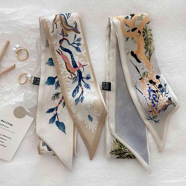 

elegant women's hair scarf fashion jungle birds printed silk scarfs light luxury headband for ladies foulard cheveux headdress, Blue;gray