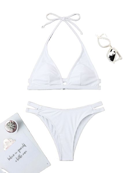 

plain halter triangle bikini swimsuit z5b0#, White;black