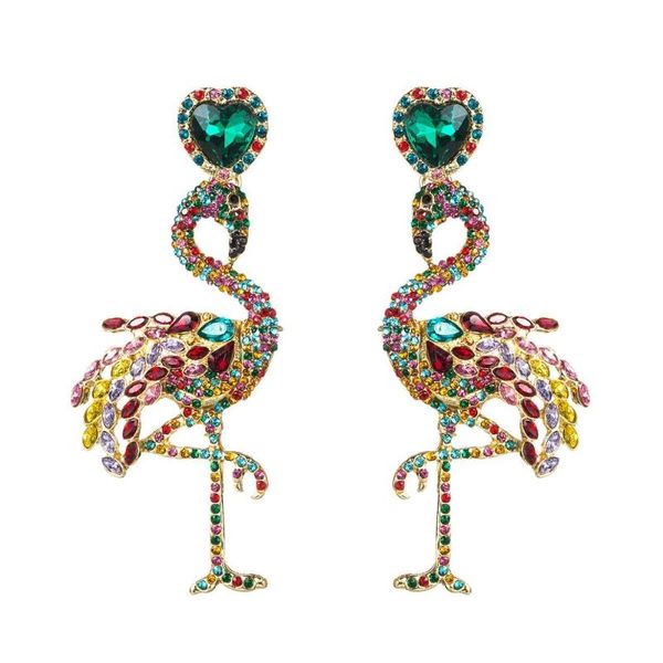 Lampadario pendente Orecchini multicolori in resina di cristallo con uccelli fenicotteri per le donne Gioielli di moda Accessori maxi alla moda Ciondola