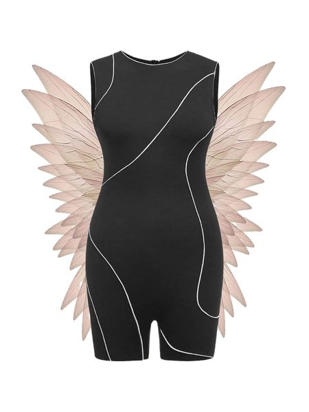 

contrast binding sleeveless unitard romper v4nj#, Black;white