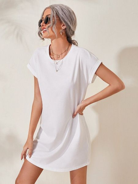 

rolled cuff solid tee dress m2mg#, Black;gray
