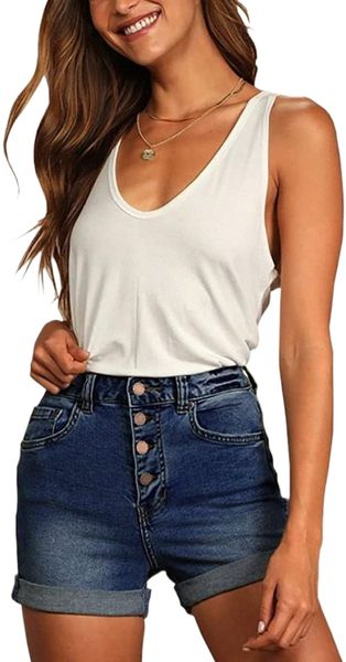 

womens casual denim frayed distressed button down jeans casual classic slim fit shorts u6fp#, White;black